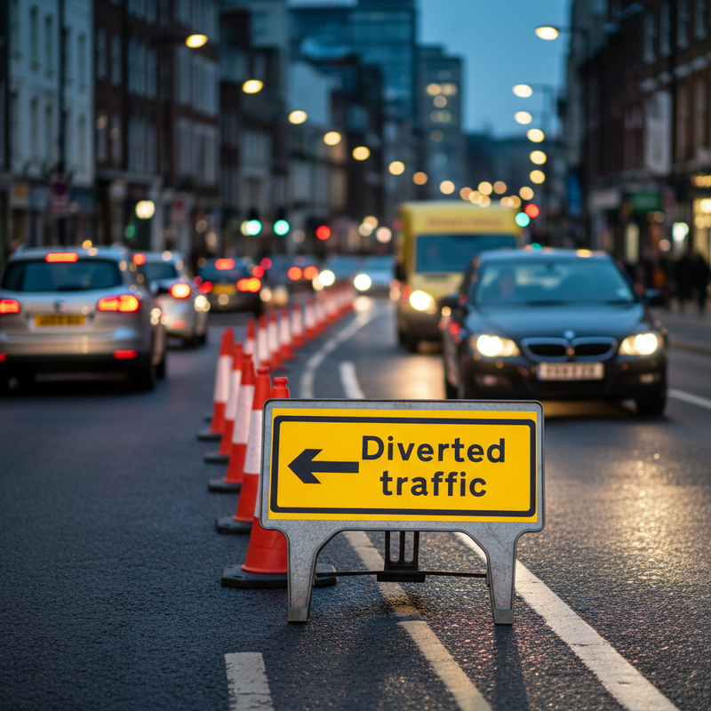 Dark Slate Gray Heavy Duty Diverted Traffic Road Sign 1050x450mm