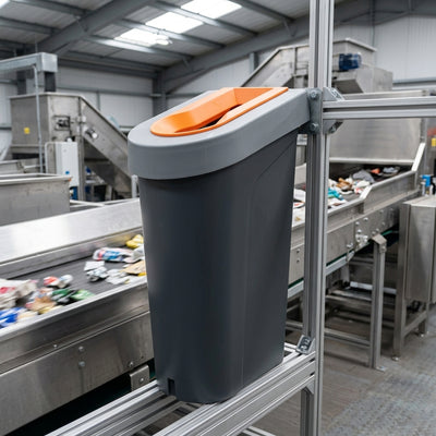 70L mixed recycling bin, recycled plastic, overhang lid