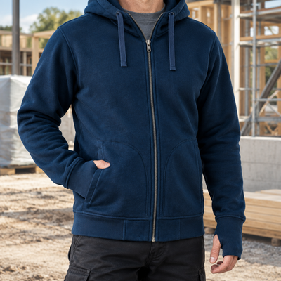 Heavyweight Full Zip Work Hoodie with Thumb Holes - Navy