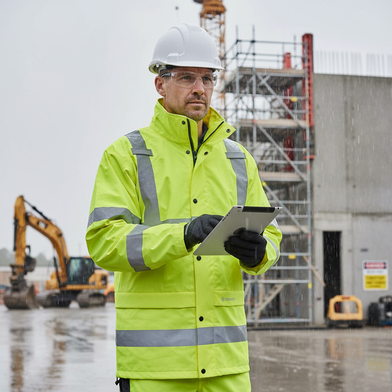 Dark Sea Green High-Visibility Breathable Jacket with Concealed Hood - Saturn Yellow