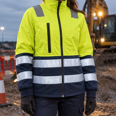 Women's Hi-Vis Class 2 Full Zip Jacket ID Holder Hi-Vis Yellow/Navy