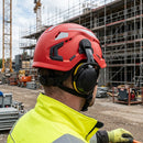 Red Vented Helmet and Hearing Protection Combination