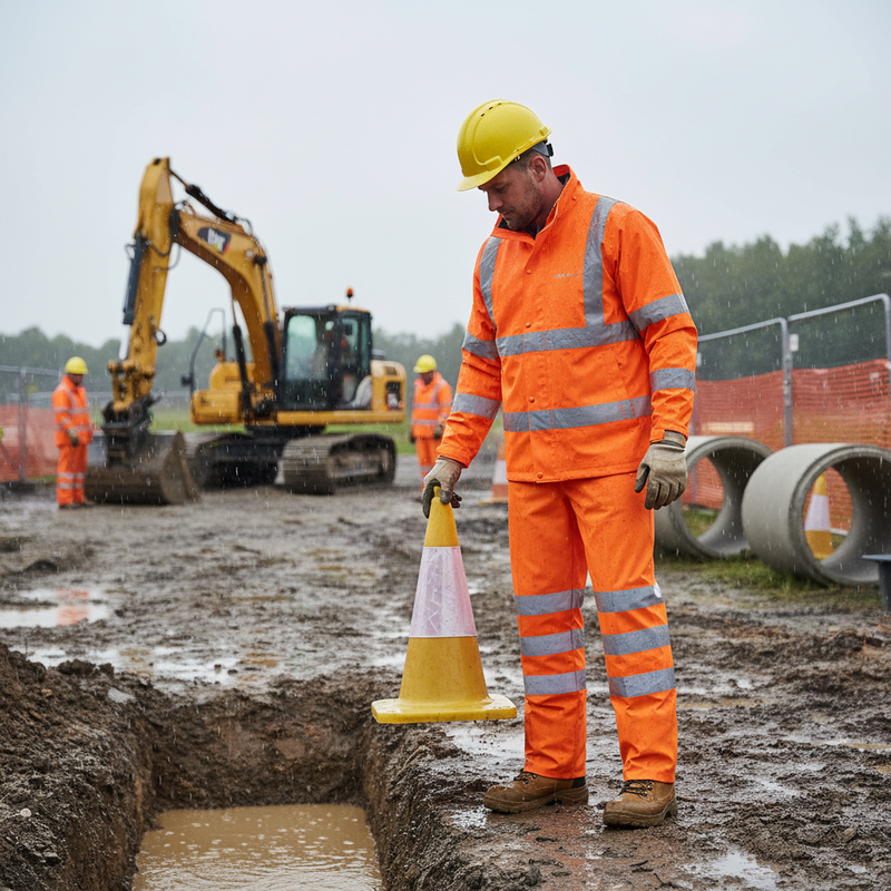Gray Premium Hi-Vis Waterproof Breathable Trousers - Orange