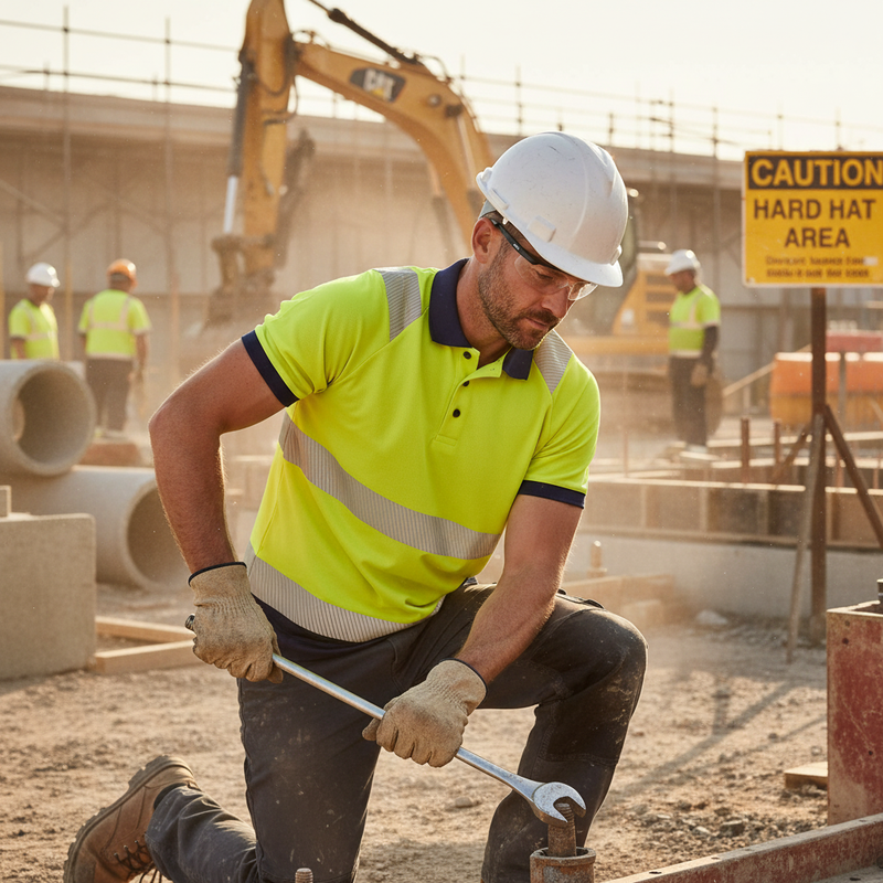 Dark Khaki Premium Hi-Vis Two Tone Short Sleeve Polo Shirt - Saturn Yellow/Navy Blue