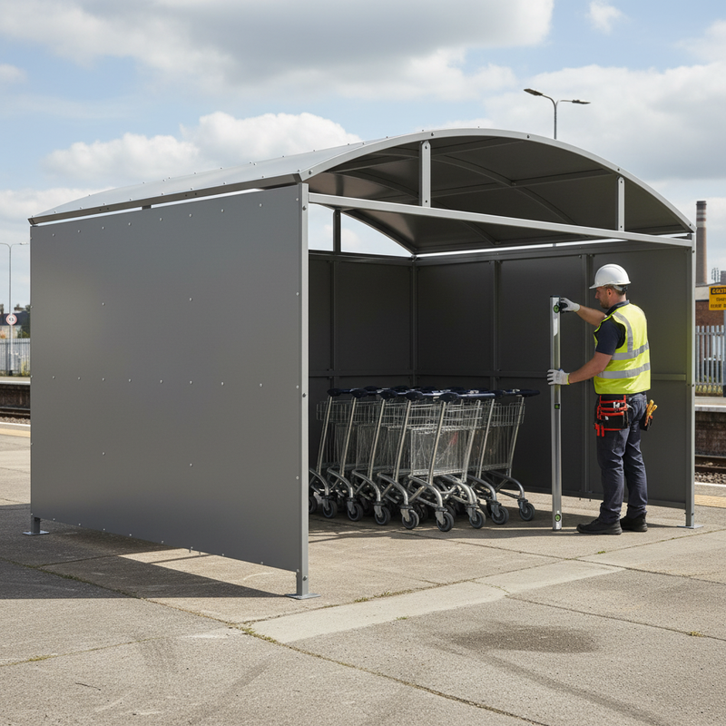Gray Premium Waiting-Trolley Shelter with Galvanised Cladding 1m - 5m