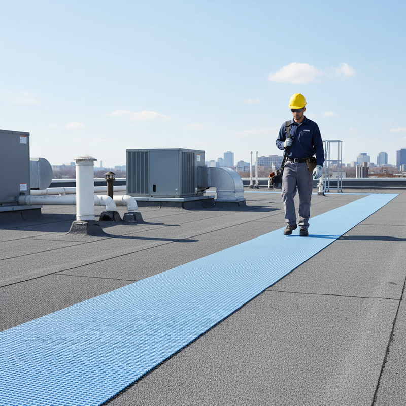 Light Steel Blue Heavy Duty PVC Roof Walkway Matting with High Slip Resistance