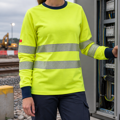 Women's Long Sleeve Arc Flash Safety Top - Hi-Vis Yellow/Navy