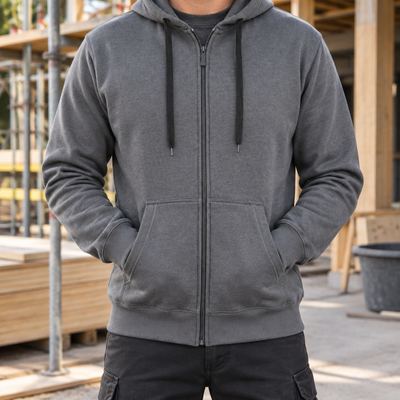 Full Zip Work Hoodie with Kangaroo Pocket - Steel Grey