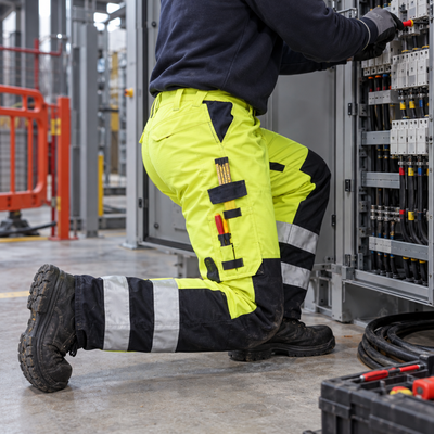 Reinforced Hi-Vis Class 2 Work Trousers Yellow/Navy