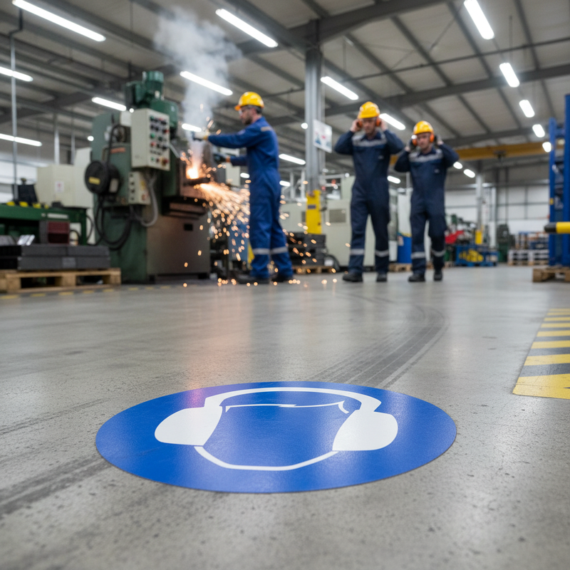 Light Slate Gray Premium Ear Protection Floor Sign - Slip Resistant & High Visibility