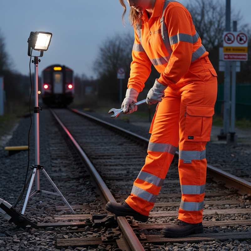 Dark Slate Gray High-Visibility Women's Rail Spec Trousers - Orange