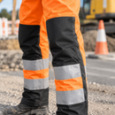 Waterproof Hi-Vis Shell Trousers, Reinforced Knees - Orange/Black (view 2)