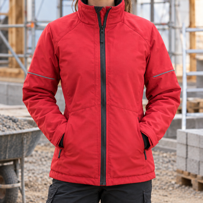Women's Insulated Work Jacket with Fleece Collar - Red/Black