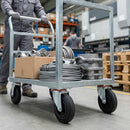 Dark Gray Pressed Steel Swivel Castors with Black Rubber on Polypropylene Wheel - 80mm to 150mm