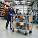 Gray Pressed Steel Fixed Castors with Black Rubber on Polypropylene Wheel - 80mm to 150mm