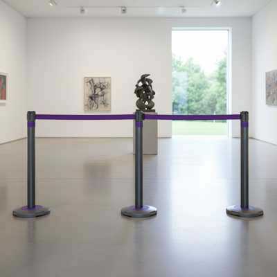 Premium Retractable Tape Barrier System for Queue Management - Purple