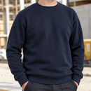 Crew Neck Cotton Work Sweatshirt - Dark Navy Blue/Hi-Vis Yellow