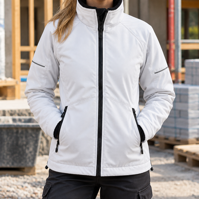 Women's Insulated Work Jacket with Fleece Collar - White/Black