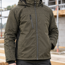 Dark Olive Green/Black Rainproof Winter Coat with Detachable Hood (view 2)