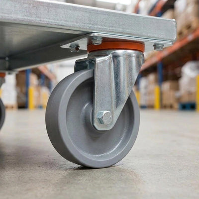 80mm Pressed Steel Swivel Castor - Grey Cast Iron Wheel & 4-Hole Top Plate - 120kg Load Capacity