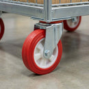 80mm Pressed Steel Swivel Castor Wheel - Red Polyamide, 4-Hole Top Plate - 90kg Load Capacity