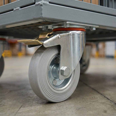 80mm Swivel Castor Wheel with Directional Brake - Grey Rubber - 4-Hole Top Plate, 60kg Load Capacity