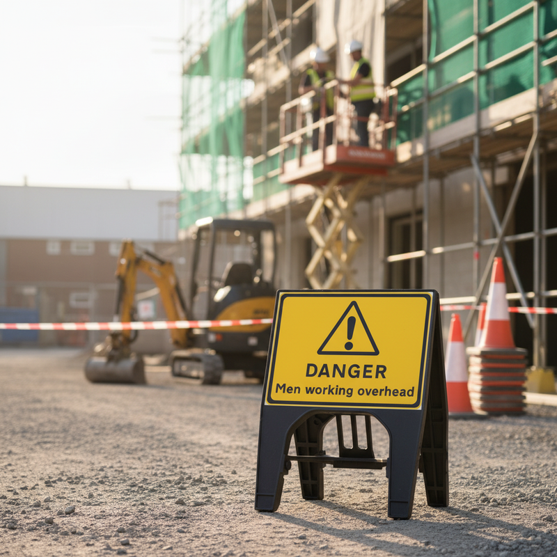 Rosy Brown Danger Men Working Overhead Sign - Heavy Duty 600 x 450mm