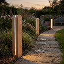 Larch timber LED bollard with domed design and light band