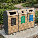 Triple recycling unit with timber front, 294 litre capacity
