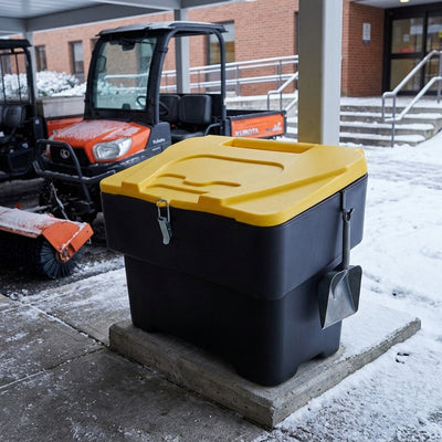 Black Polyethylene Grit Bin 115L with Yellow Hinged Lid