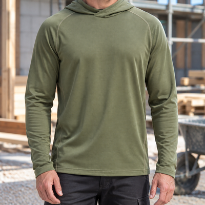 Lightweight Bamboo Charcoal Hoodie with Raglan Sleeves - Khaki Green