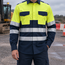 Navy/Hi-Vis Yellow Arc Flash & Flame Resistant Shirt - Class 1