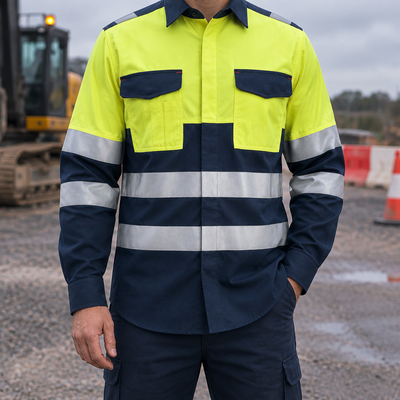 Navy/Hi-Vis Yellow Arc Flash & Flame Resistant Shirt - Class 1