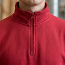 Half Zip Work Sweatshirt with Ribbed Hem - Red