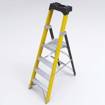 Glass fibre platform stepladder 30,000V insulated with safety rail