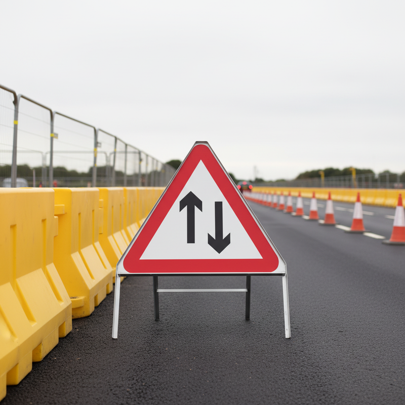 Light Gray Premium Two Way Traffic Triangle Metal Sign - 750mm Size