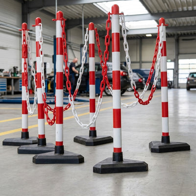 Plastic Chain Post Set – 6 Posts, 10m Chain, Triangular Base