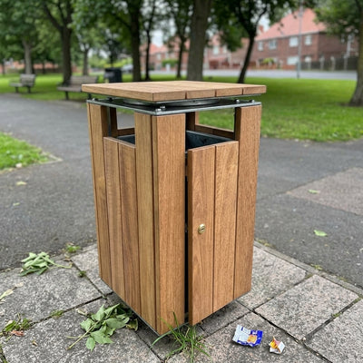 98 litre hardwood litter bin with lockable door