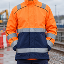 Hi-Vis Water-Repellent Work Jacket, Reflective Strips - Orange/Navy (view 2)