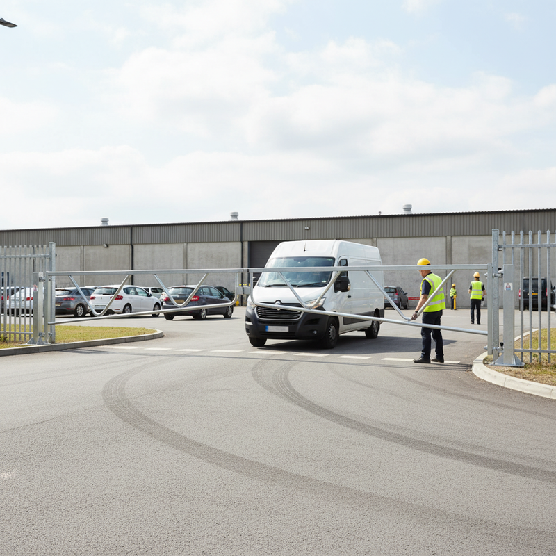 Light Gray Manual Operated Double Swing Gate for Vehicle Control - Heavy Duty Security Solution