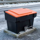 200 litre lockable grit bin, black base with orange lid