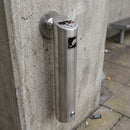 Brushed aluminium wall-mounted cylindrical cigarette bin