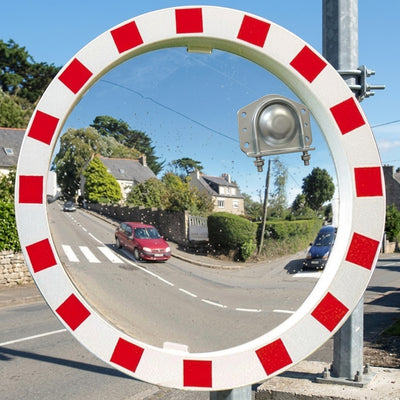 900mm Diameter P.A.S Traffic Mirror with Red & White Frame