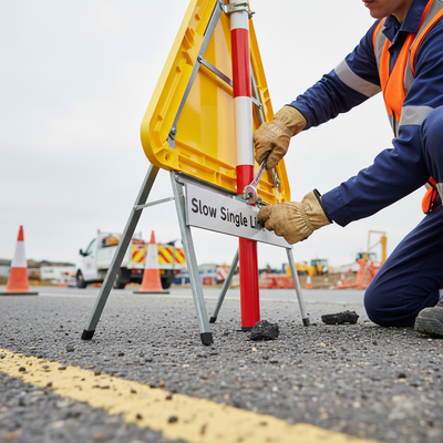 Premium Slow Single Line Traffic Supplementary Plate for Road Works