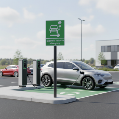 Premium EV Recharging Arrow Right Sign Face - Weather-Resistant & Reflective