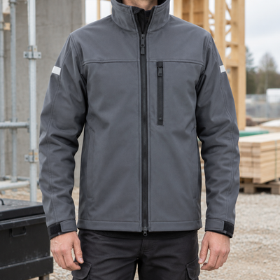 Softshell Work Jacket with Windproof Collar - Steel Grey/Black
