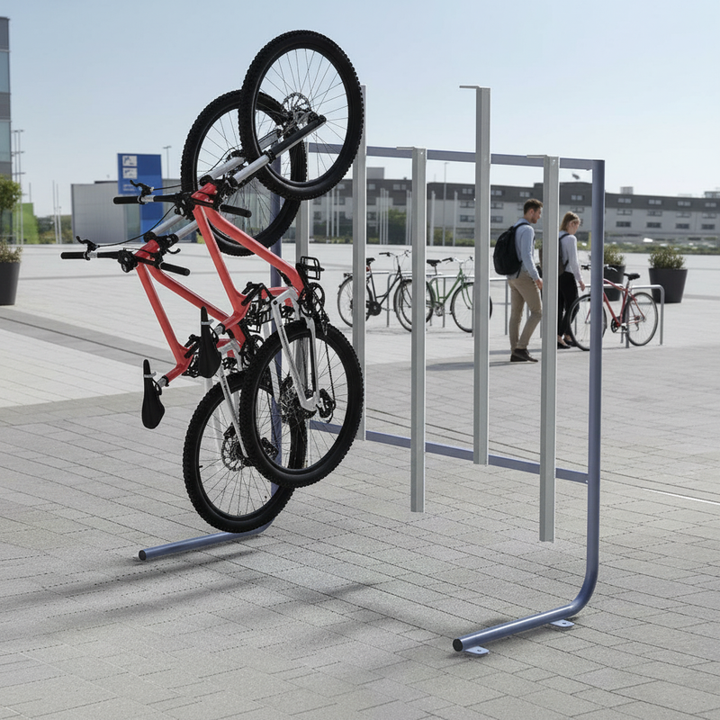 Gray Premium Vertical Galvanised Steel Bike Rack for Compact Storage