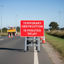 Dark Gray Temporary Obstruction 15 Minute Delay Quick-Fit Sign Face for Traffic Safety