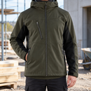 Windproof Hooded Softshell Coat - Dark Olive Green/Black