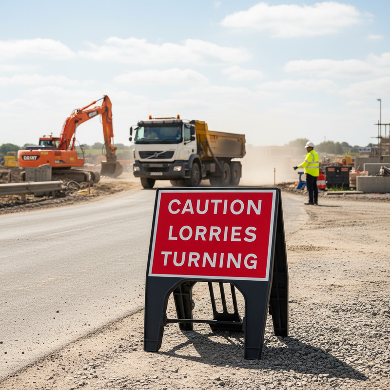 Light Gray Caution Lorries Turning Sign 600 x 450mm - Heavy Duty Safety Sign